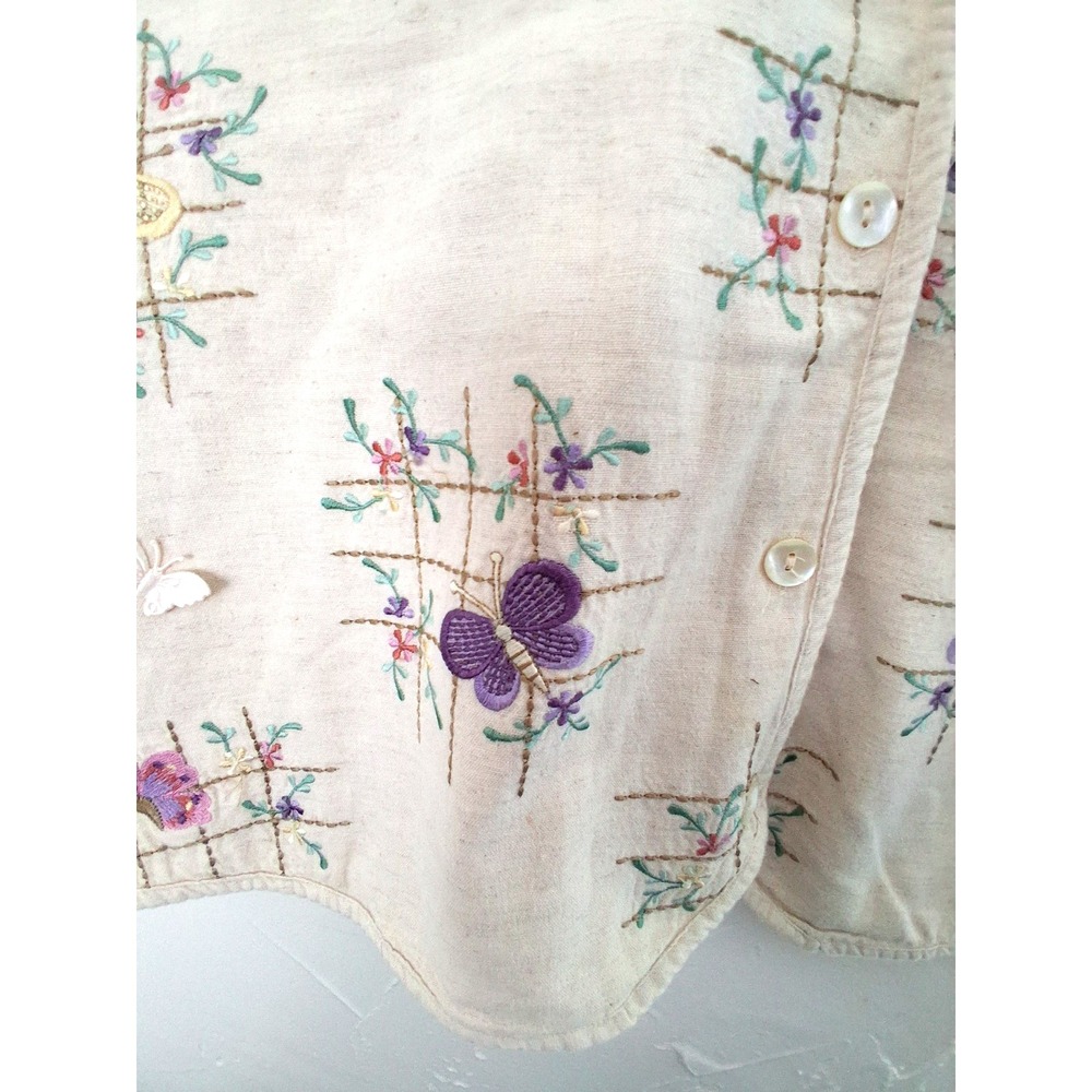 Willow Ridge Vintage Vest Embroidered Flowers And Butterflies Size 1X Cottage - Picture 6 of 8